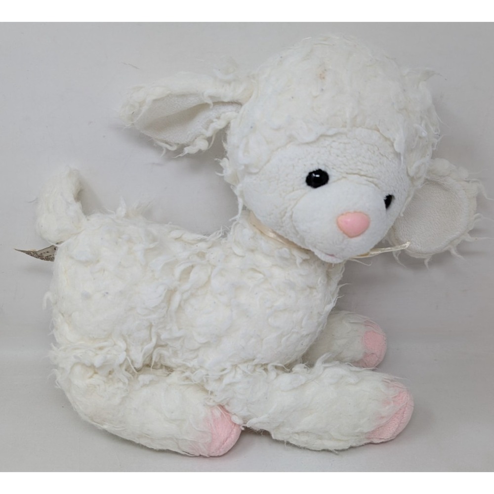 12" Bestever‎ White Lamb Sheep Plush Yellow Bow Feet Nose Stuffed Animal